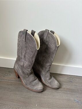 Vintage Grey Suede Cowboy Boots